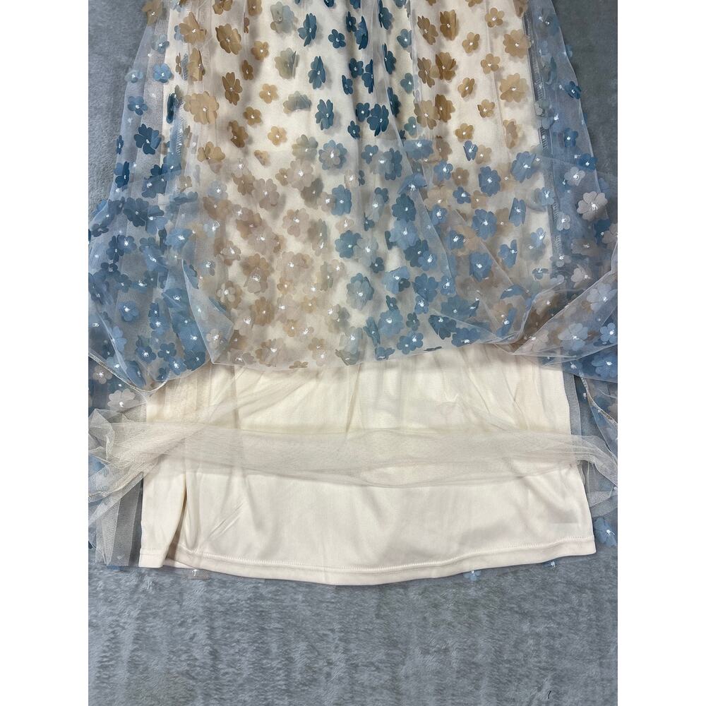 Floral Sheer Lace Overlay Long Midi Skirt Maxi Boho Cream Blue Cottagecore Small - Picture 4 of 7